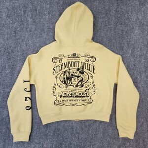 Disney Hoodie Womens Medium Yellow Mickey Mouse Steamboat Willie Disney 100 Crop